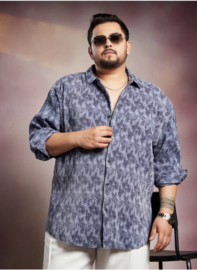 Instafab Plus Instafab Plus Men's Indigo Blue Faded Corduroy Relaxed Shirt For Casual Wear | Spread Collar | Long Cuffed Sleeves | Button Closure | Plus Size Shirt Crafted With Comfort Fit For Everyday Wear