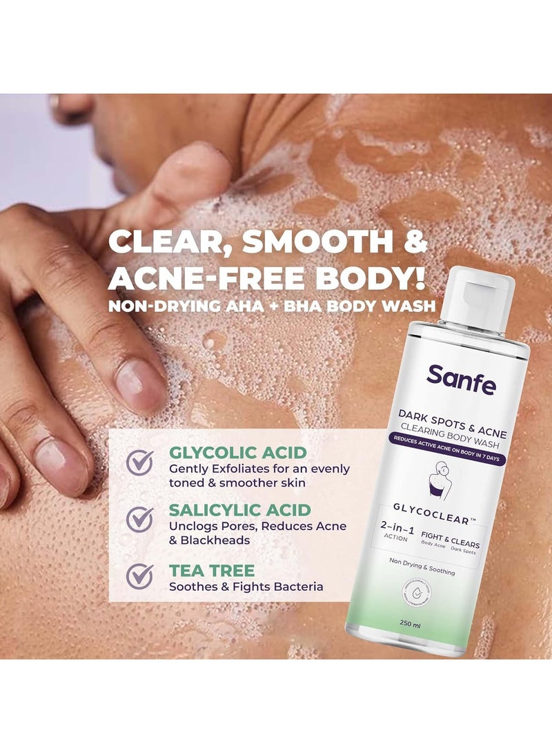 Sanfe Dark Spots Acne Clearing Body Wash Prevents Acne Bumpy Skin Fades Spots Salicylic Glycolic Acid Tea Tree Non Drying 250ml - Image 3