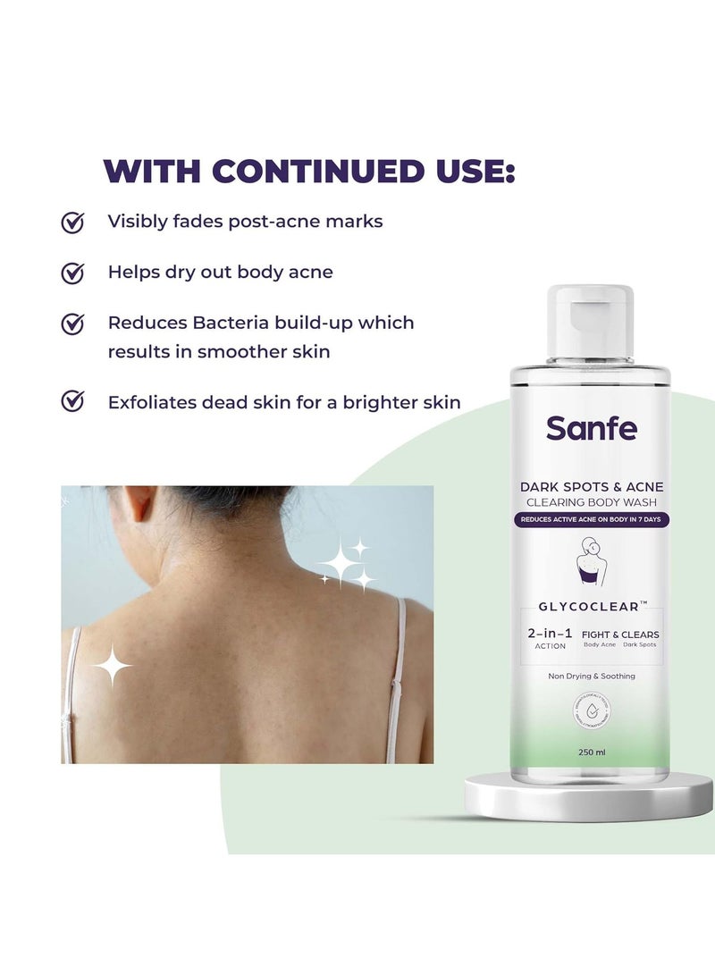 Sanfe Dark Spots Acne Clearing Body Wash Prevents Acne Bumpy Skin Fades Spots Salicylic Glycolic Acid Tea Tree Non Drying 250ml - Image 4
