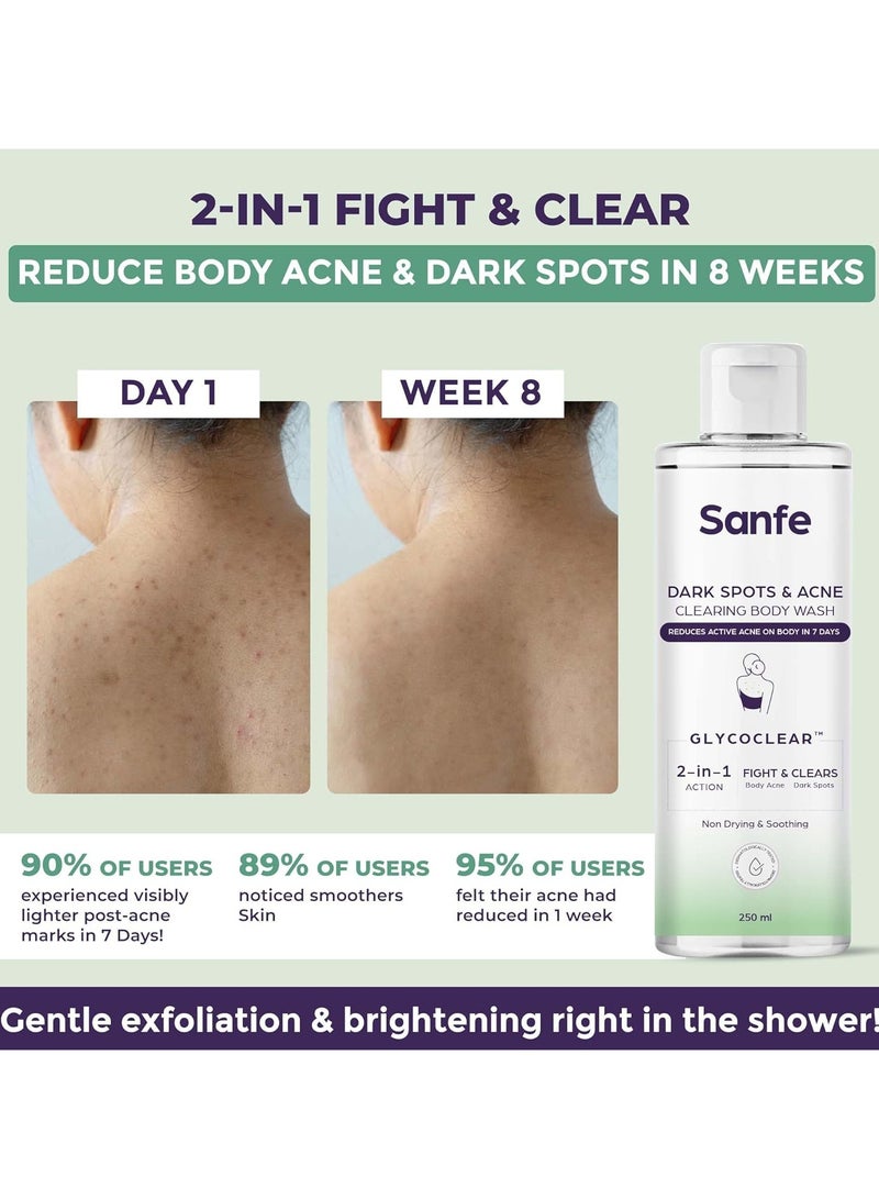 Sanfe Dark Spots Acne Clearing Body Wash Prevents Acne Bumpy Skin Fades Spots Salicylic Glycolic Acid Tea Tree Non Drying 250ml - Image 2