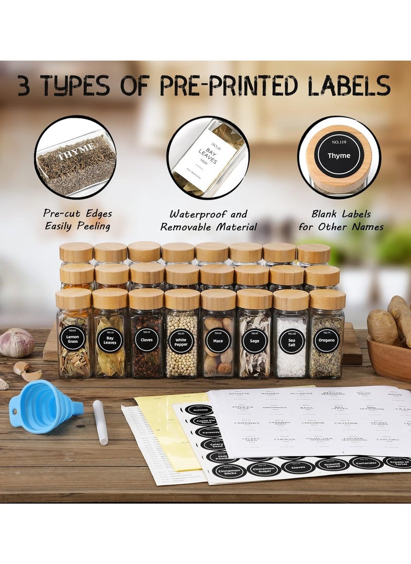 Generic - 24 Piece Spice Set with Labels by NATANI - 4 oz Glass Jars with Bamboo Lids, Small Rustic Style Collapsible Funnel Spice Storage for Shelf or Cabinet Drawer - Image 1