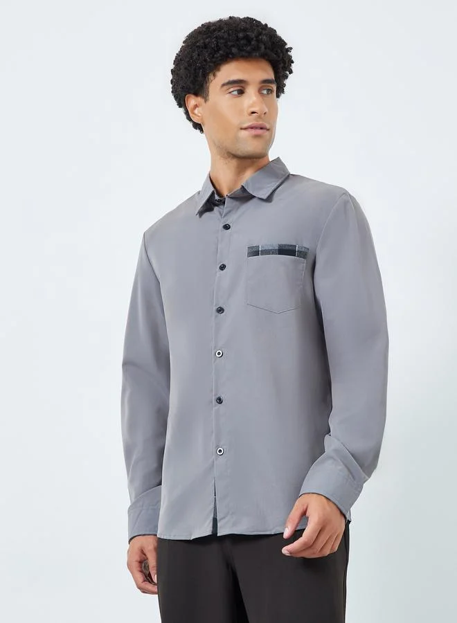 Take Two Grey Men Grey Spread Collar Long Sleeve Shirt for Men | Best Price UAE