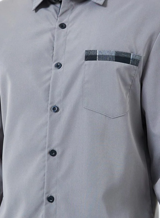 Take Two Grey Men Grey Spread Collar Long Sleeve Shirt for Men | Best Price UAE