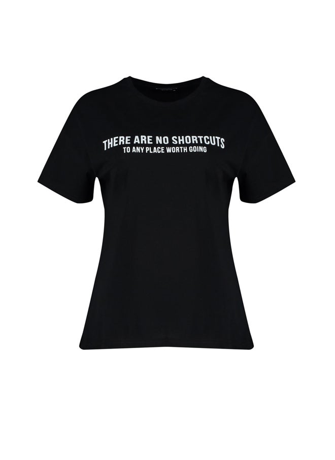 trendyol - Black Printed Knitted T-Shirt TBBSS22TS1048 - Image 1