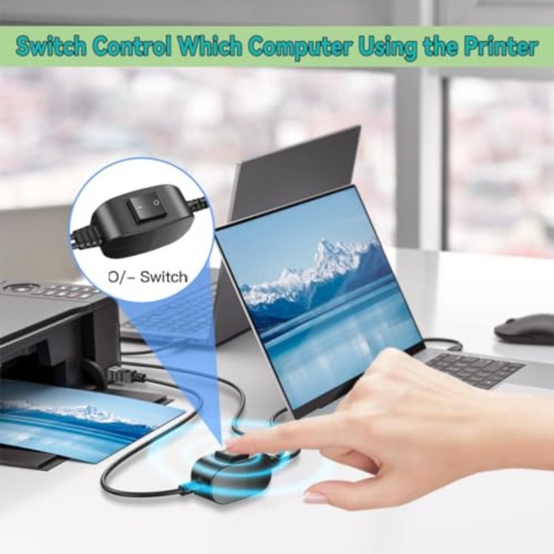 كابل مقسم طابعة USB لأجهزة الكمبيوتر والماسحات الضوئية وأجهزة الفاكس: ذكر B مطلي بالذهب إلى ذكر A مزدوج، أسود، نايلون مضفر متين - Image 5