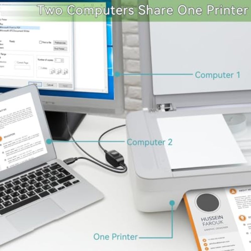كابل مقسم طابعة USB لأجهزة الكمبيوتر والماسحات الضوئية وأجهزة الفاكس: ذكر B مطلي بالذهب إلى ذكر A مزدوج، أسود، نايلون مضفر متين - Image 4