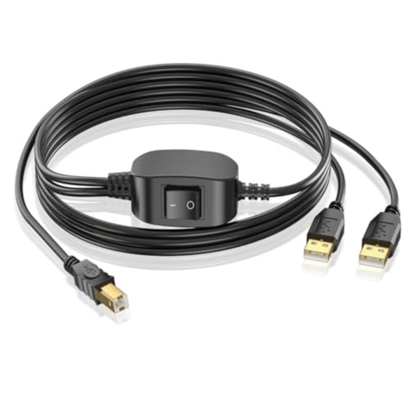 كابل مقسم طابعة USB لأجهزة الكمبيوتر والماسحات الضوئية وأجهزة الفاكس: ذكر B مطلي بالذهب إلى ذكر A مزدوج، أسود، نايلون مضفر متين - Image 1