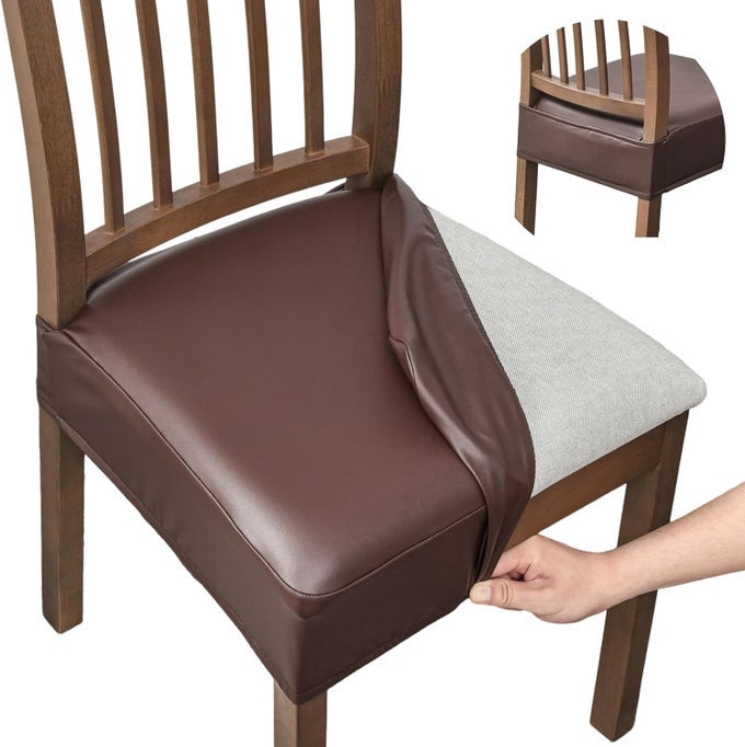 DINING CHAIR COVERS SET OF 6 WATERPROOF PU LEATHER STRETCH CHAIR SEAT SLIPCOVERS SOFT REMOVABLE WASHABLE CHAIR COVERS KITCHEN CHAIR SEAT COVERS PROTECTORS DINING ROOM PUCOFFCE