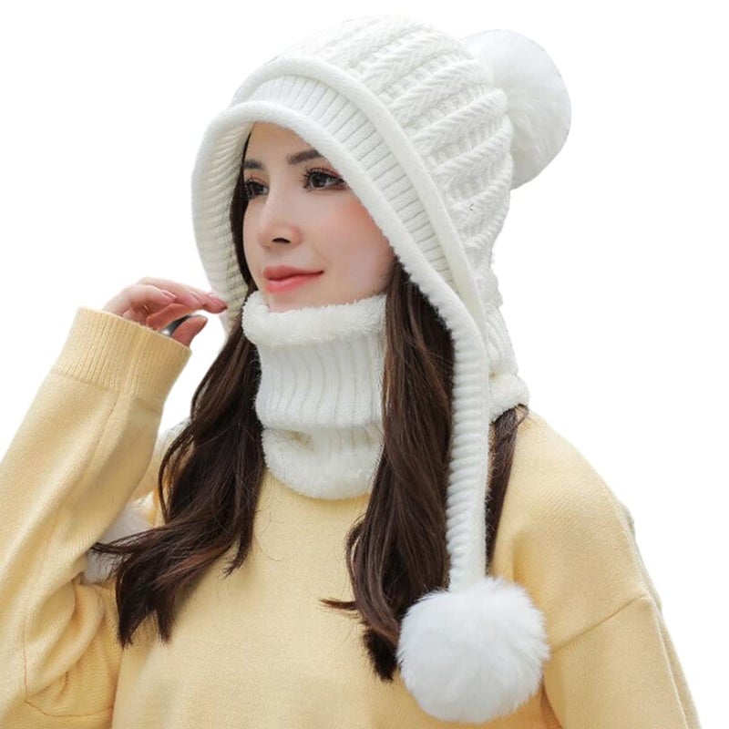 HUAMULAN Women Winter Beanie Hat Circle Scarf Set Pompoms Peruvian Ski Snow Ear Flaps Sherpa Slouchy Skull Knit Hats Fleece, Fits Small to Medium Head - Image 1