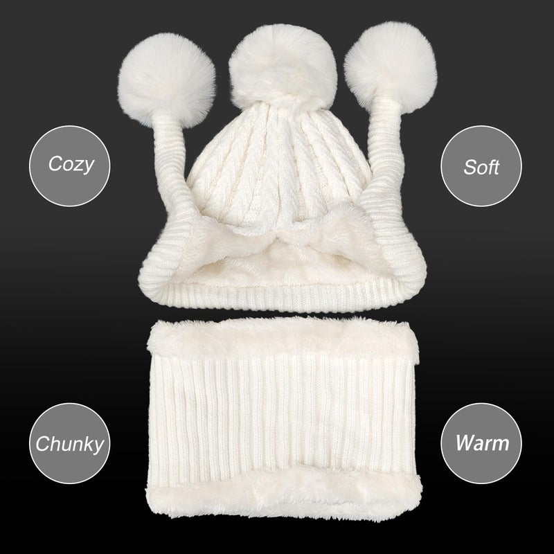 HUAMULAN Women Winter Beanie Hat Circle Scarf Set Pompoms Peruvian Ski Snow Ear Flaps Sherpa Slouchy Skull Knit Hats Fleece, Fits Small to Medium Head - Image 2