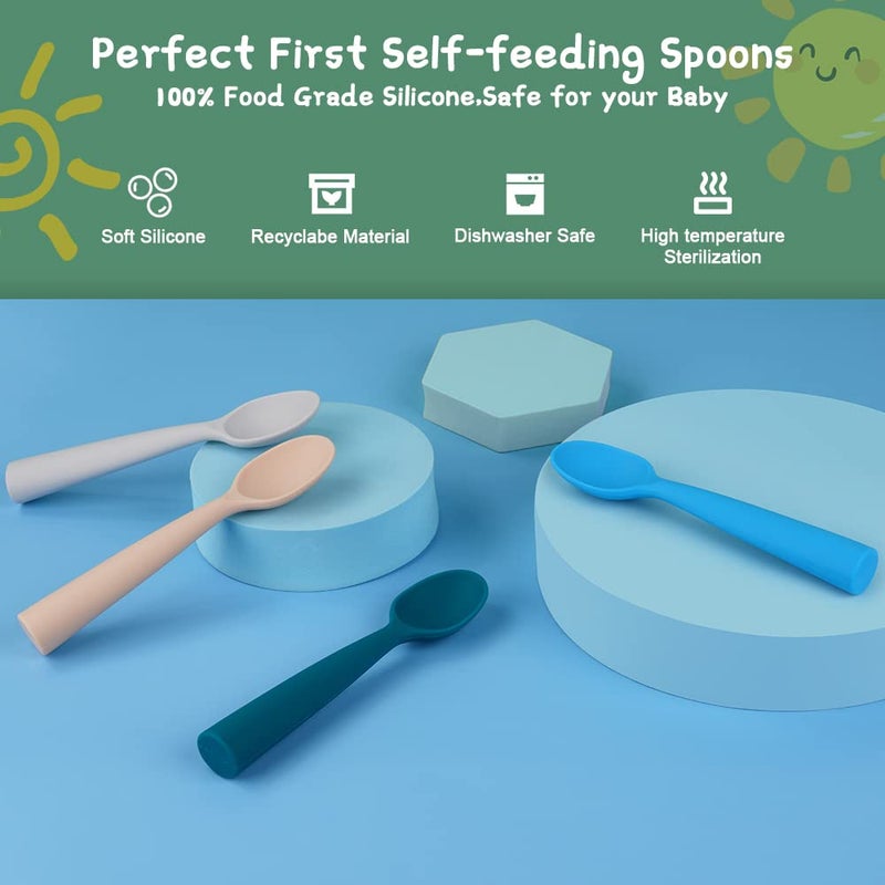 Vicloon Silicone Baby Feeding Spoons, 7PCS First Stage Feeding Spoons for Infants, Baby Led Weaning Feeding Supplies Training Spoon, Toddler Utensils, Ultra-Durable & Chewproof, Dishwasher Safe - Image 3