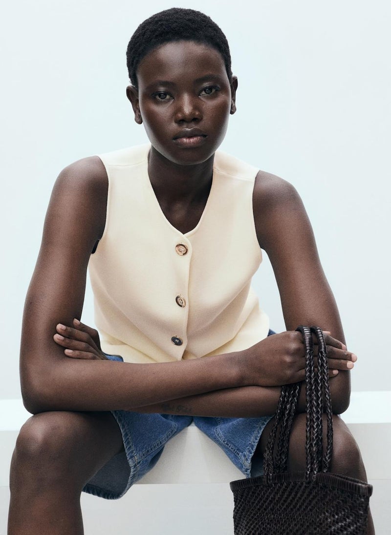 MANGO Fine-Knit With Buttons Waistcoat  - Image 3