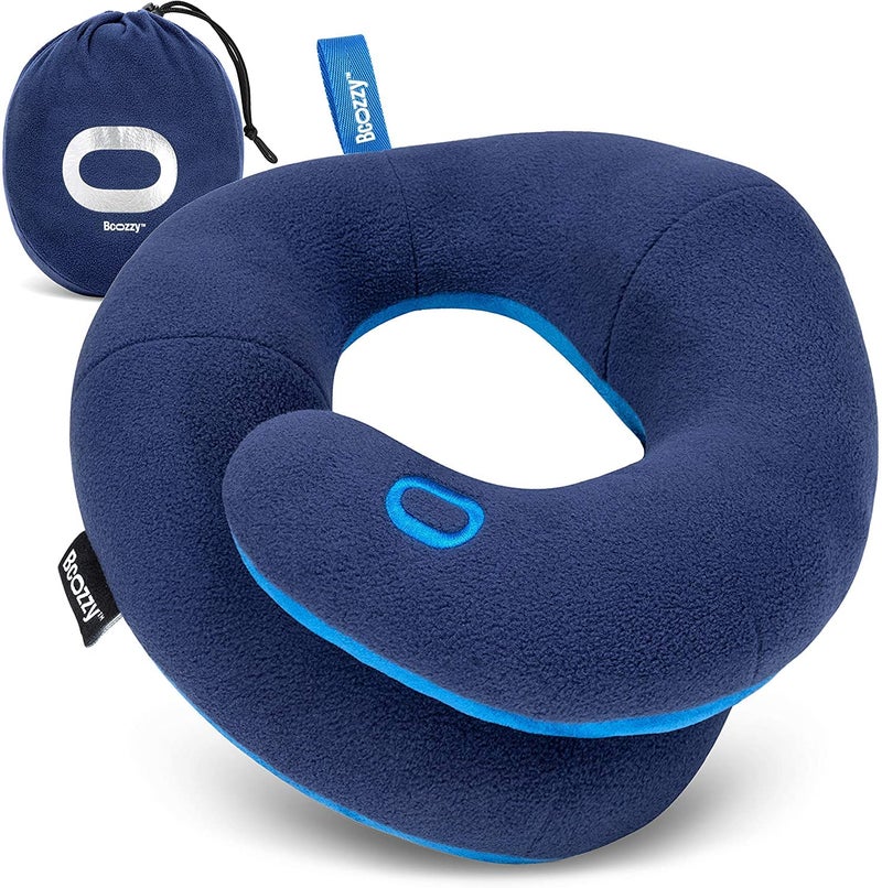 BCOZZY Kids Travel Neck Pillow (3-7 Y/O)- Patented Soft Toddler Pillow for Head & Chin Support in Car Seat, Airplane, and Road Trip Sleeping. Adjustable Size. Fully Washable. Carry Bag. Small, Navy - Image 1