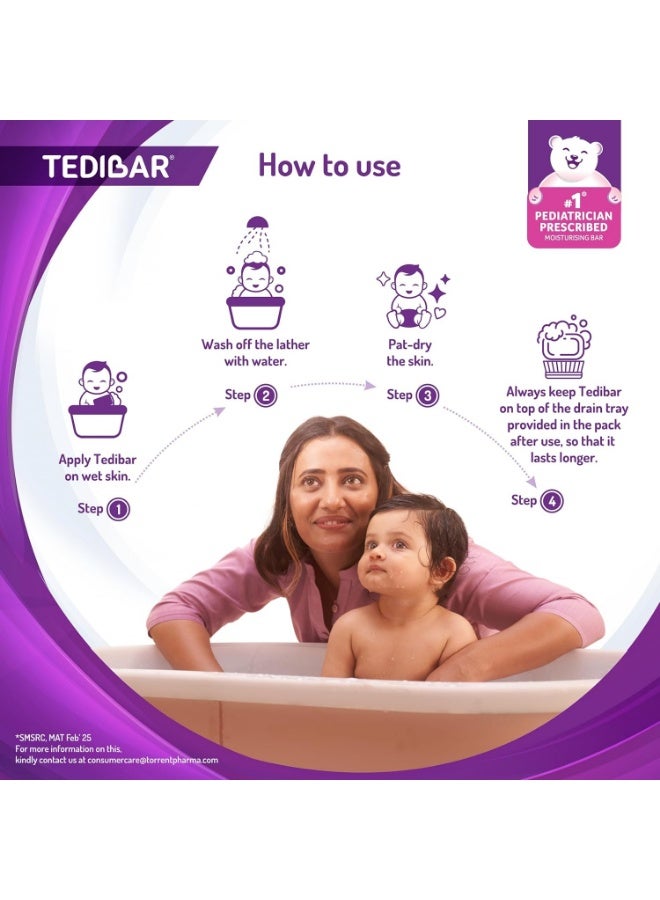 Tedibar Moisturising Baby Bathing Bar 75g (Pack of 1) 100% Soap Free No. 1* Pediatrician Prescribed Moisturising Bar - By Torrent Pharma - Image 3