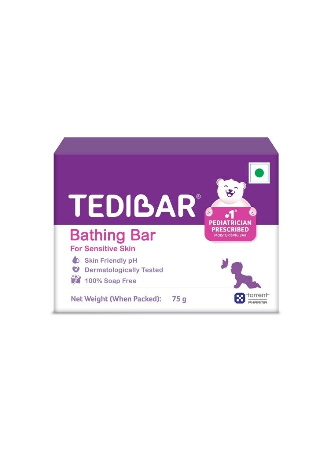 Tedibar Moisturising Baby Bathing Bar 75g (Pack of 1) 100% Soap Free No. 1* Pediatrician Prescribed Moisturising Bar - By Torrent Pharma - Image 1