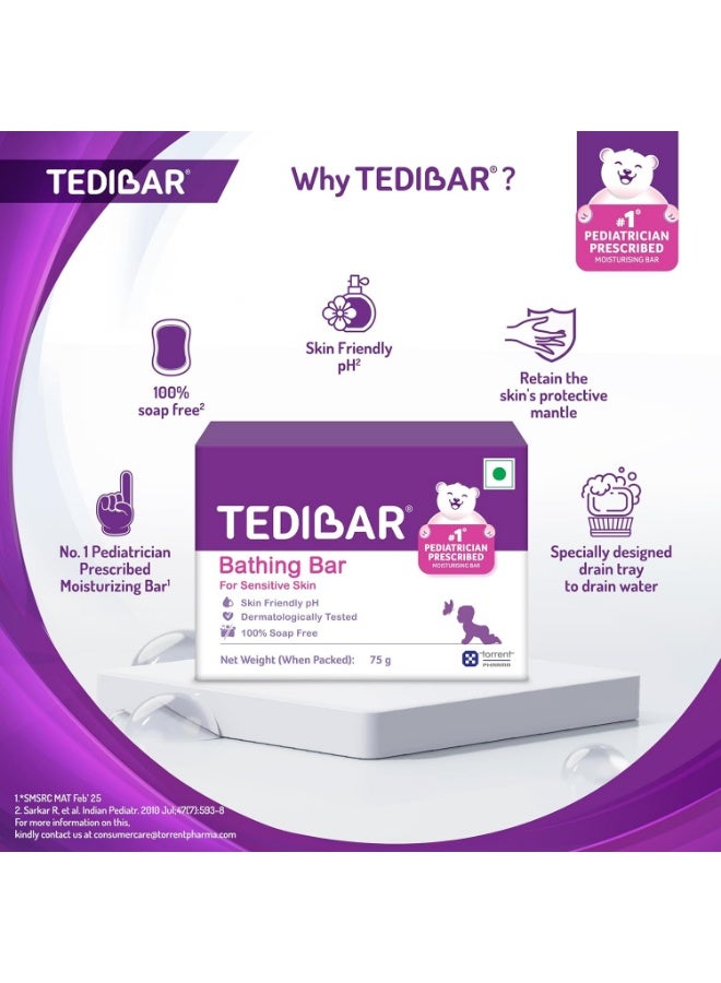 Tedibar Moisturising Baby Bathing Bar 75g (Pack of 1) 100% Soap Free No. 1* Pediatrician Prescribed Moisturising Bar - By Torrent Pharma - Image 2