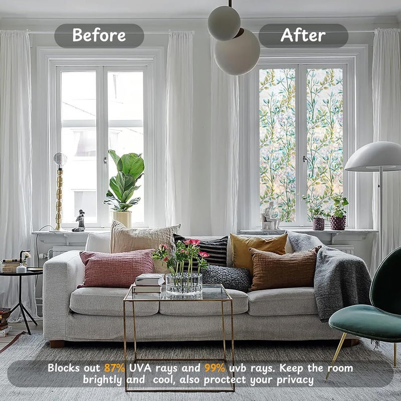 NINETREX Window Privacy Film Stained Glass Window Film 3D Decorative Window Cling,Sun Blocking Static Cling Removable Film for Glass Door,Home Decor Window Cover Non-Adhesive 17.5 x 78.7 inches,Leaf - Image 4