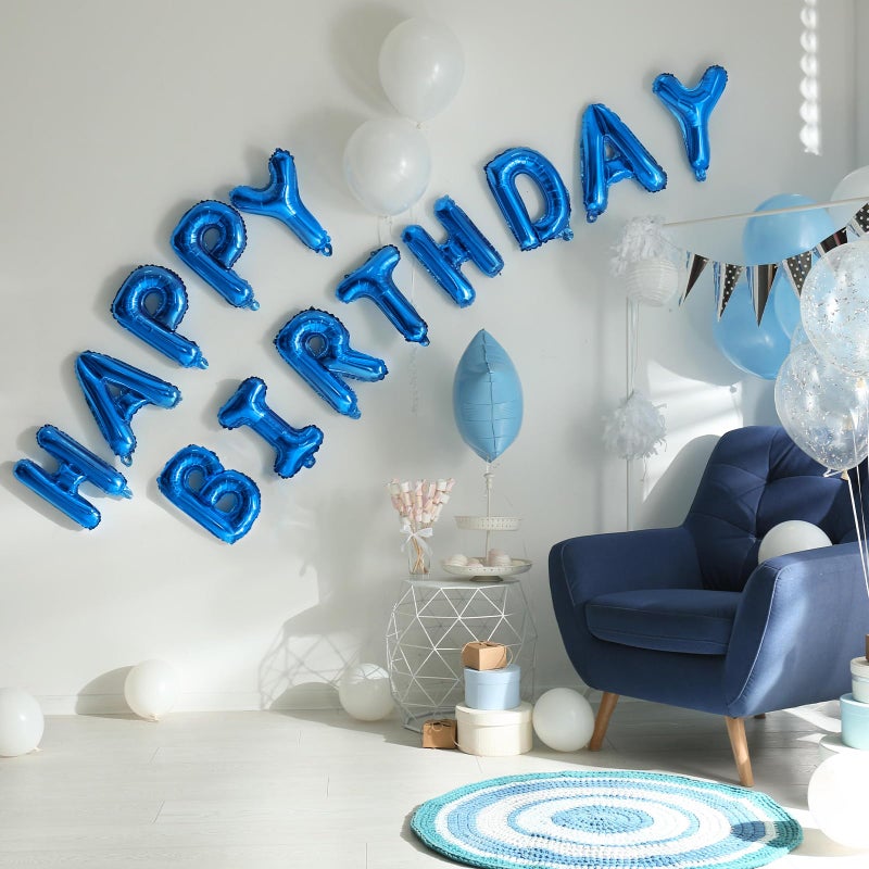 PatiCool Blue Happy Birthday Balloon Banner, 16 Inch Foil Mylar Happy Birthday Balloons Letters, Reusable Happy Birthday Sign, Blue Birthday Decorations for Women, Men, Boys and Girls - Image 3