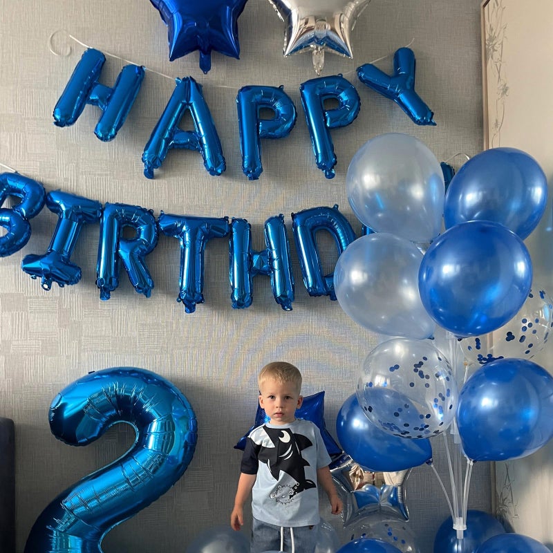PatiCool Blue Happy Birthday Balloon Banner, 16 Inch Foil Mylar Happy Birthday Balloons Letters, Reusable Happy Birthday Sign, Blue Birthday Decorations for Women, Men, Boys and Girls - Image 5