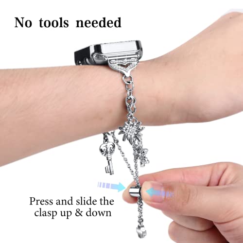 JOYOZY Band Compatible with Apple Watch 38mm 40mm 41mm 42mm 44mm 45mm 46mm, Bling Strap with Glitter Case Built-in Screen Protector, Interchangeable Charms Dressy Bracelet for Women (Silver 40mm) - Image 3