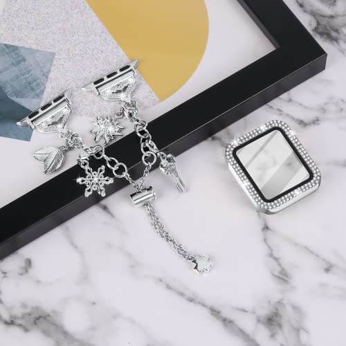 JOYOZY Band Compatible with Apple Watch 38mm 40mm 41mm 42mm 44mm 45mm 46mm, Bling Strap with Glitter Case Built-in Screen Protector, Interchangeable Charms Dressy Bracelet for Women (Silver 40mm) - Image 4