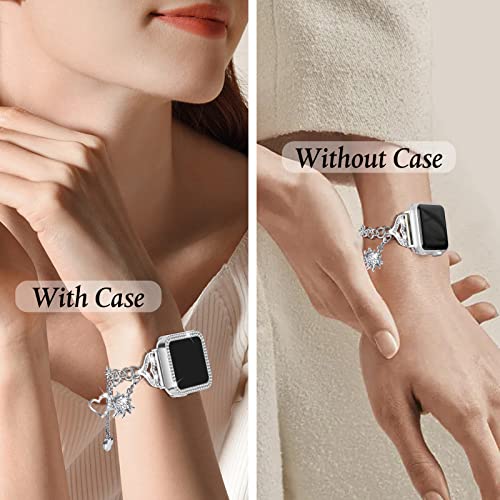 JOYOZY Band Compatible with Apple Watch 38mm 40mm 41mm 42mm 44mm 45mm 46mm, Bling Strap with Glitter Case Built-in Screen Protector, Interchangeable Charms Dressy Bracelet for Women (Silver 40mm) - Image 5
