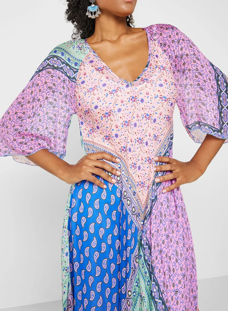 That’s My Gal Asymmetrical V -Neck Printed Dress