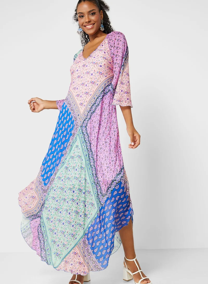 That’s My Gal Asymmetrical V -Neck Printed Dress