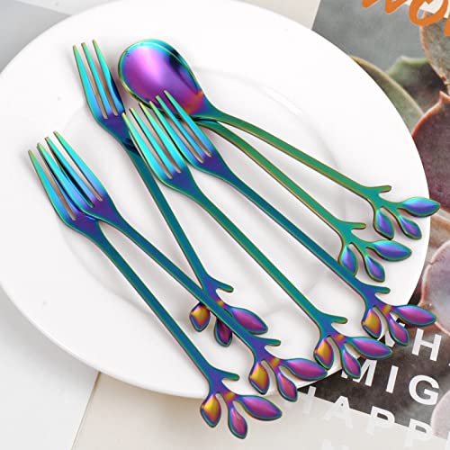 AnSaw 10-Pc Rainbow Mini Spoons & Forks Set, 4.7" - Stainless Steel, Leaf Handle, Ideal for Coffee,Tea, Appetizers, Tastings, Parties, Charcuterie & Cocktails - Image 4