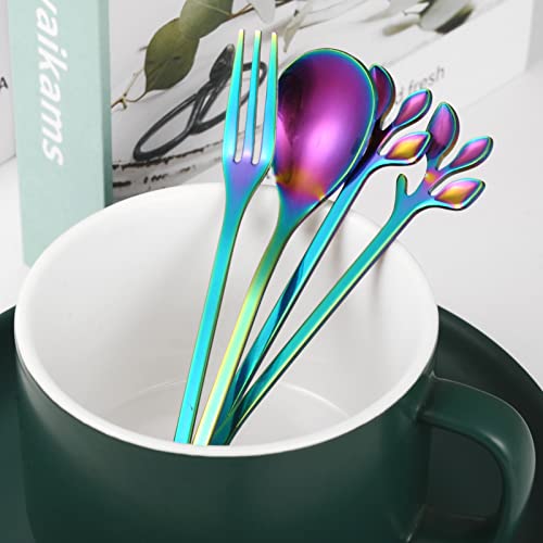 AnSaw 10-Pc Rainbow Mini Spoons & Forks Set, 4.7" - Stainless Steel, Leaf Handle, Ideal for Coffee,Tea, Appetizers, Tastings, Parties, Charcuterie & Cocktails - Image 5