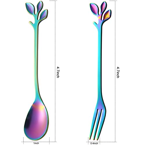 AnSaw 10-Pc Rainbow Mini Spoons & Forks Set, 4.7" - Stainless Steel, Leaf Handle, Ideal for Coffee,Tea, Appetizers, Tastings, Parties, Charcuterie & Cocktails - Image 2
