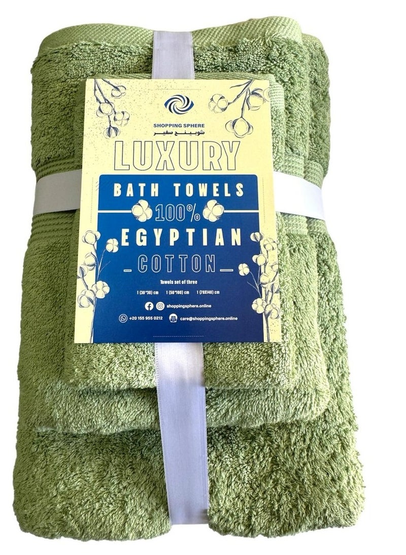 Jacquarddina Set of Bath Towels Green (3 Luxuary Towels: 30X30cm & 50X100cm & 70X140cm) 100% Egyptian Cotton - Image 1