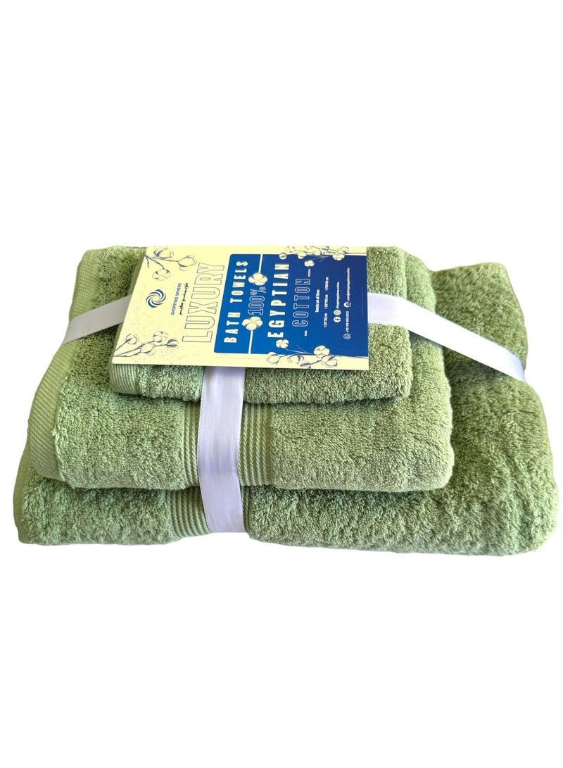 Jacquarddina Set of Bath Towels Green (3 Luxuary Towels: 30X30cm & 50X100cm & 70X140cm) 100% Egyptian Cotton - Image 2