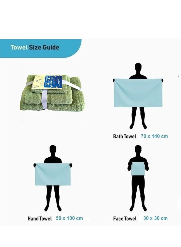 Jacquarddina Set of Bath Towels Green (3 Luxuary Towels: 30X30cm & 50X100cm & 70X140cm) 100% Egyptian Cotton - Image 3