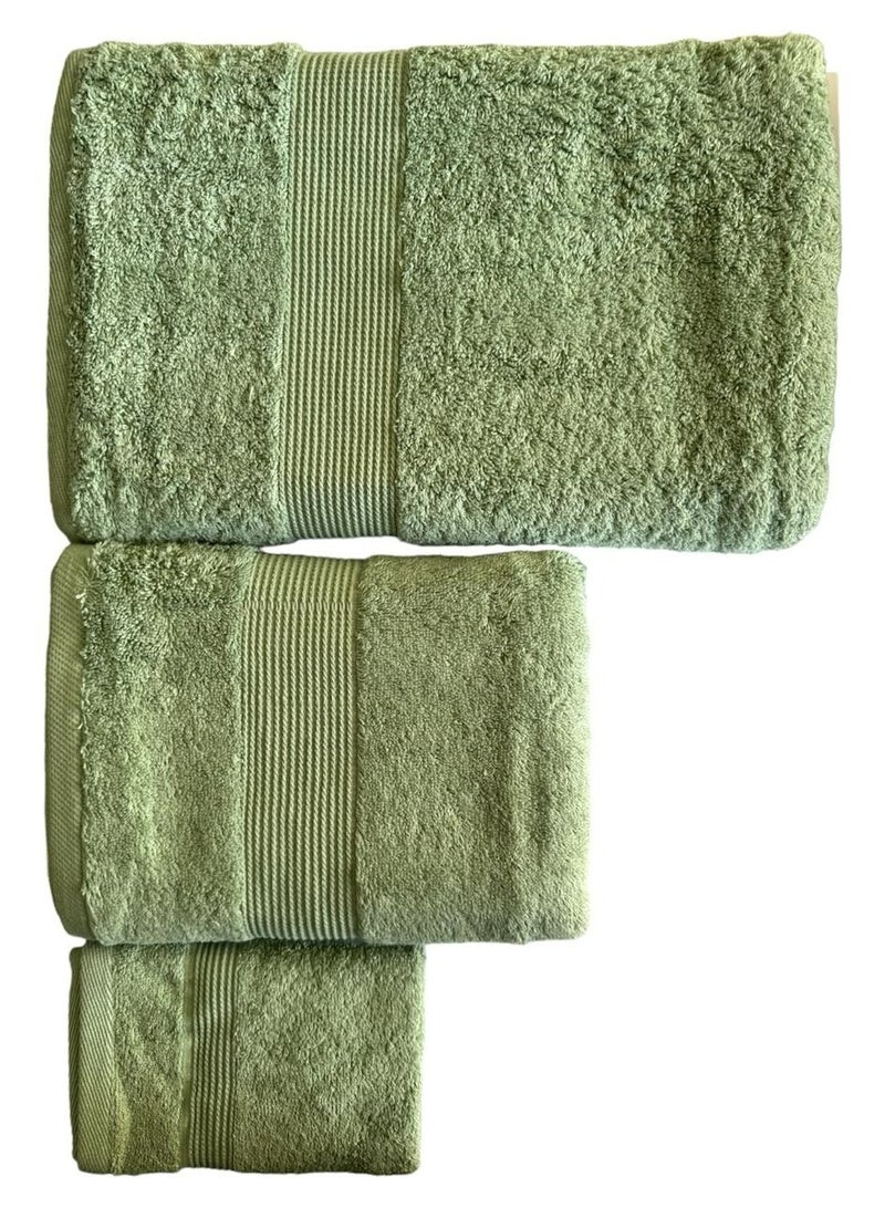 Jacquarddina Set of Bath Towels Green (3 Luxuary Towels: 30X30cm & 50X100cm & 70X140cm) 100% Egyptian Cotton - Image 5