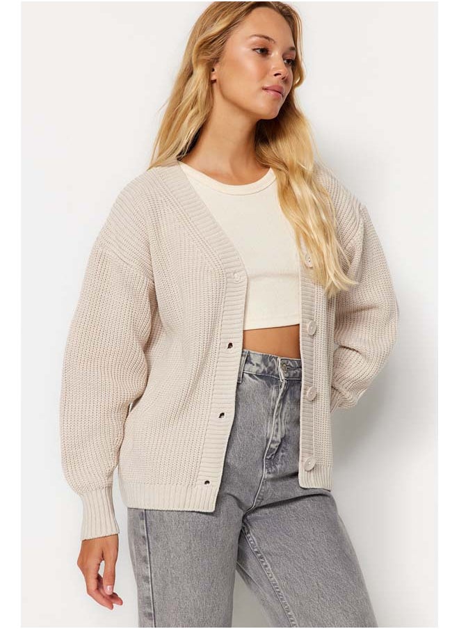 trendyol Stone Basic V-Neck Knitwear Cardigan TWOAW24HI00383  - Image 1