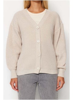 trendyol Stone Basic V-Neck Knitwear Cardigan TWOAW24HI00383  - Image 4