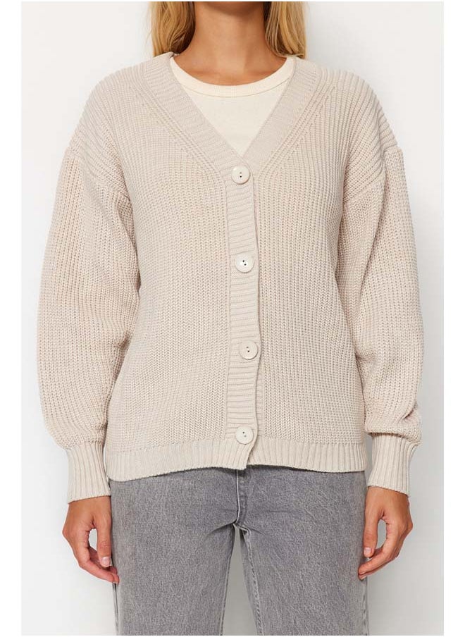 trendyol Stone Basic V-Neck Knitwear Cardigan TWOAW24HI00383  - Image 4