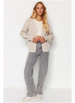 trendyol Stone Basic V-Neck Knitwear Cardigan TWOAW24HI00383  - Image 2