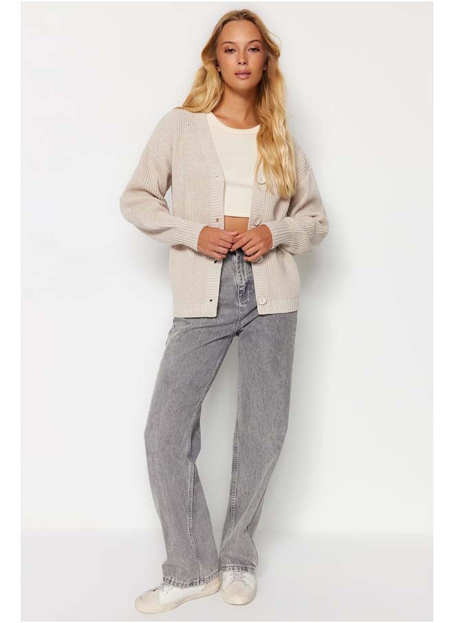 trendyol Stone Basic V-Neck Knitwear Cardigan TWOAW24HI00383  - Image 2