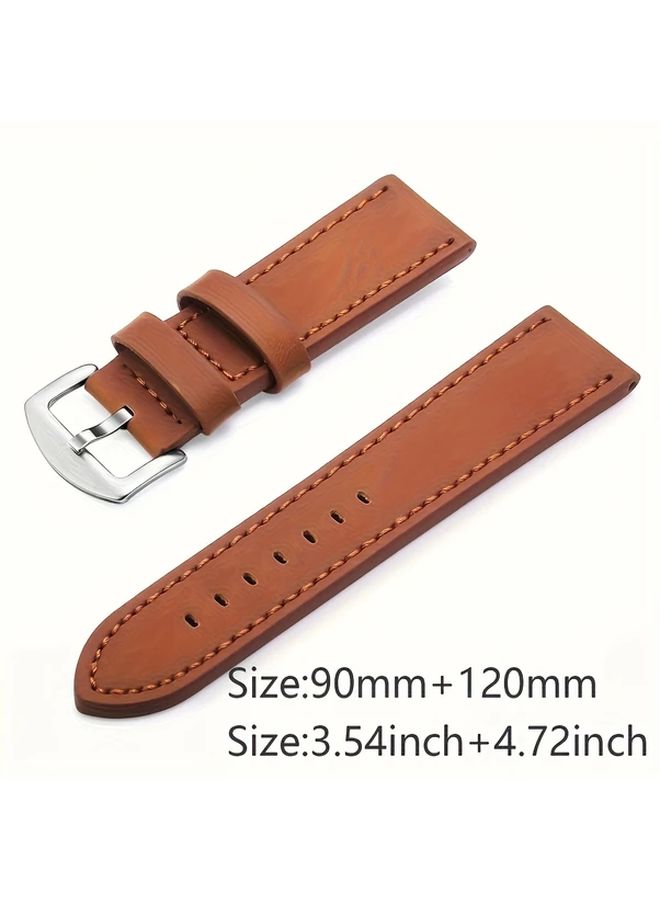 Genuine Faux Leather Watch Band 20mm Black Compatible Smartwatch Strap - Image 2