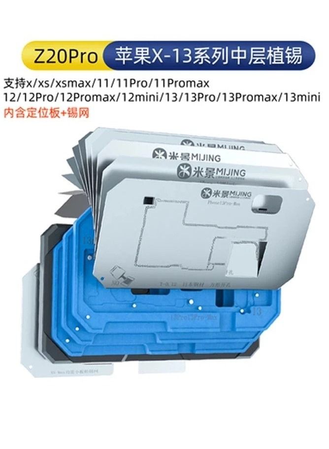 MJ MJ Z20 Pro Middle Layer Embedded Tin Template for iPhone X XR XS 11 12 13 Pro Max Mini Motherboard BGA Reballing Platform Stencil