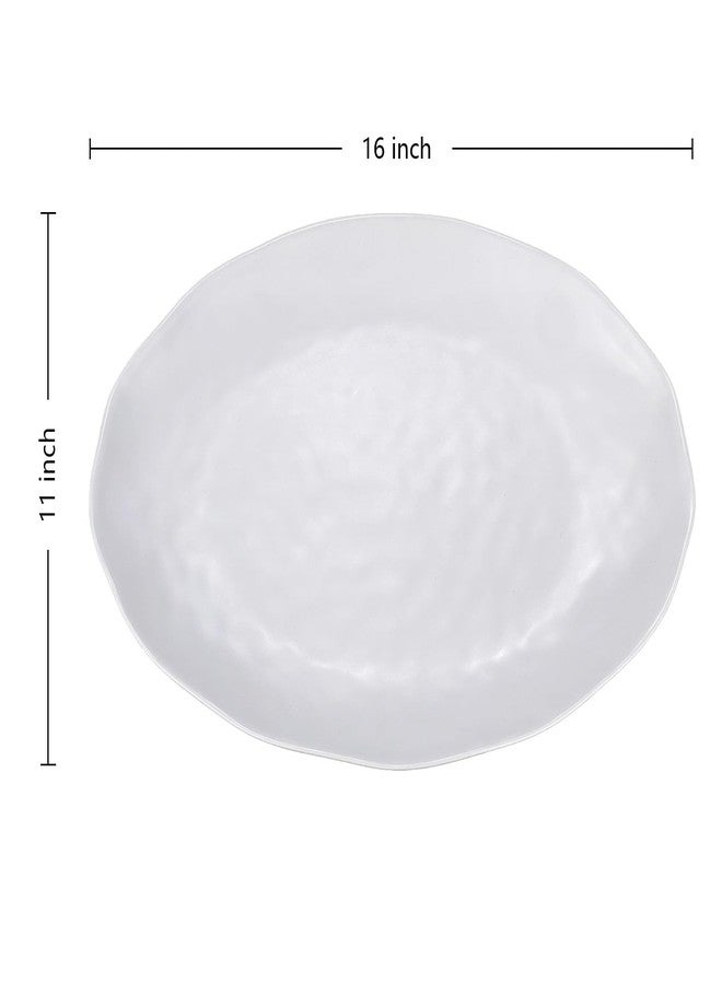 Yalin Oval Large Serving Platter, 16 Inch Melamine Serving Tray, Great for Restaurant, Steak, Salad and Everyday, Set of 2 White Dinner Plates - Image 2