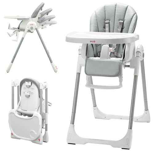 KUB KÜB 3-in-1 Foldable Baby High Chair | Multifunctional Infant High Chairs for Babies and Toddlers | Removable Seat & Tray Easy Clean | 7 Height & 4 Recline Adjustable | 2 Locking Wheels (Grey) - Image 1