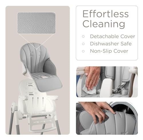 KUB KÜB 3-in-1 Foldable Baby High Chair | Multifunctional Infant High Chairs for Babies and Toddlers | Removable Seat & Tray Easy Clean | 7 Height & 4 Recline Adjustable | 2 Locking Wheels (Grey) - Image 3
