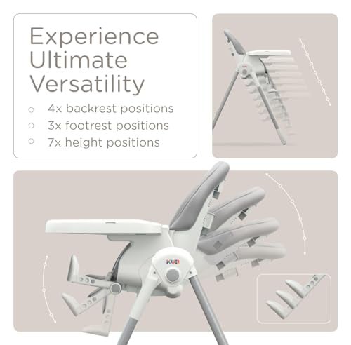 KUB KÜB 3-in-1 Foldable Baby High Chair | Multifunctional Infant High Chairs for Babies and Toddlers | Removable Seat & Tray Easy Clean | 7 Height & 4 Recline Adjustable | 2 Locking Wheels (Grey) - Image 2