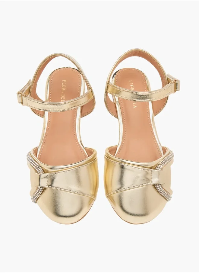 Flora Bella By Shoexpress Girls Embellished Ballerina Shoes with Hook and Loop Closure Ramadan Collection