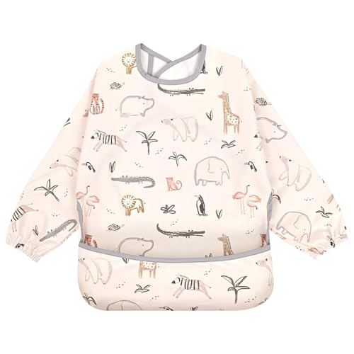 Little Dimsum Mess-Proof Baby Bibs|Infant Toddler Long Sleeve Waterproof Feeding Smock|Catching Food & Wipe Clean(zoo) - Image 1