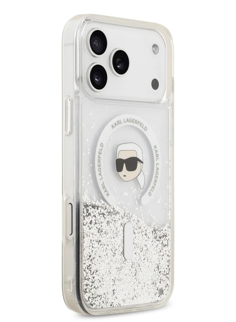 كارل لاغرفيلد جراب ماج سيف السائل اللامع لهاتف iPhone 17 Pro Maxمع رأس كارل / سهل التركيب / تصميم رفيع / خفيف الوزن / غطاء خلفي - شفاف - Image 3