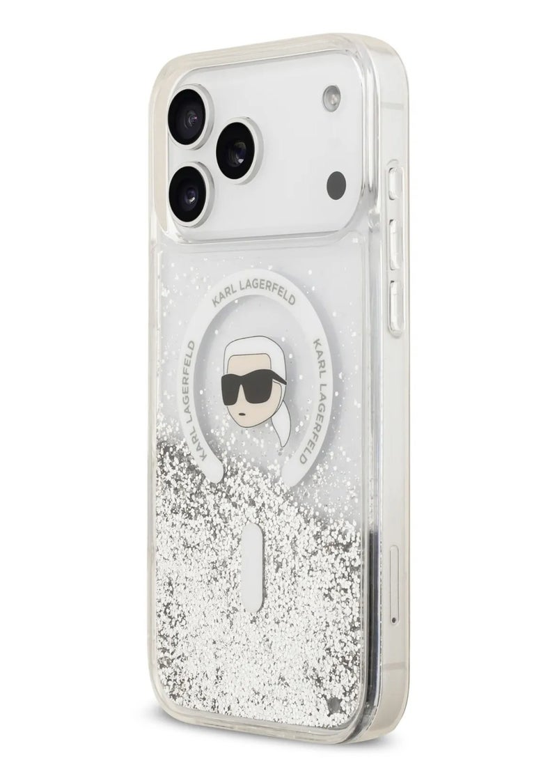 كارل لاغرفيلد جراب ماج سيف السائل اللامع لهاتف iPhone 17 Pro Maxمع رأس كارل / سهل التركيب / تصميم رفيع / خفيف الوزن / غطاء خلفي - شفاف - Image 2